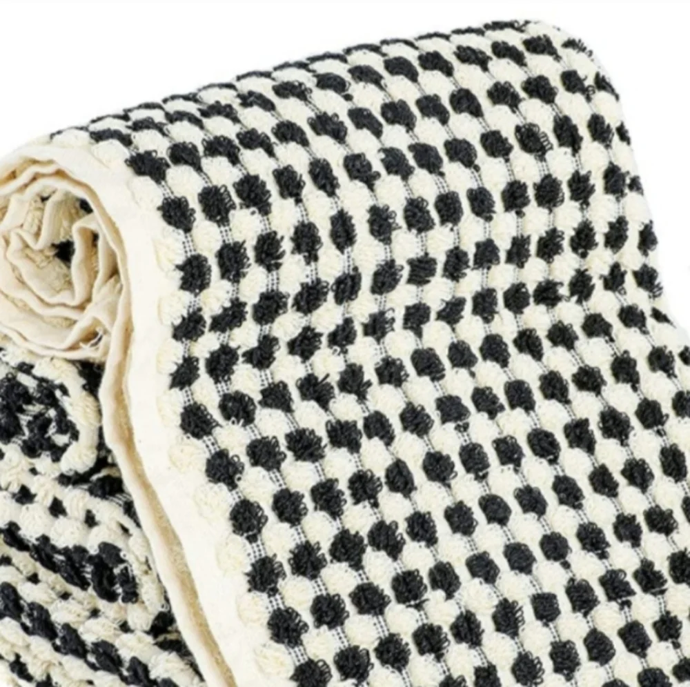Turkish Spa Cotton Hair Towel Peshtemal Black Natural White PomPom Checkerboard